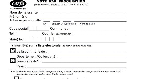 Formulaire vote par procuration 2019